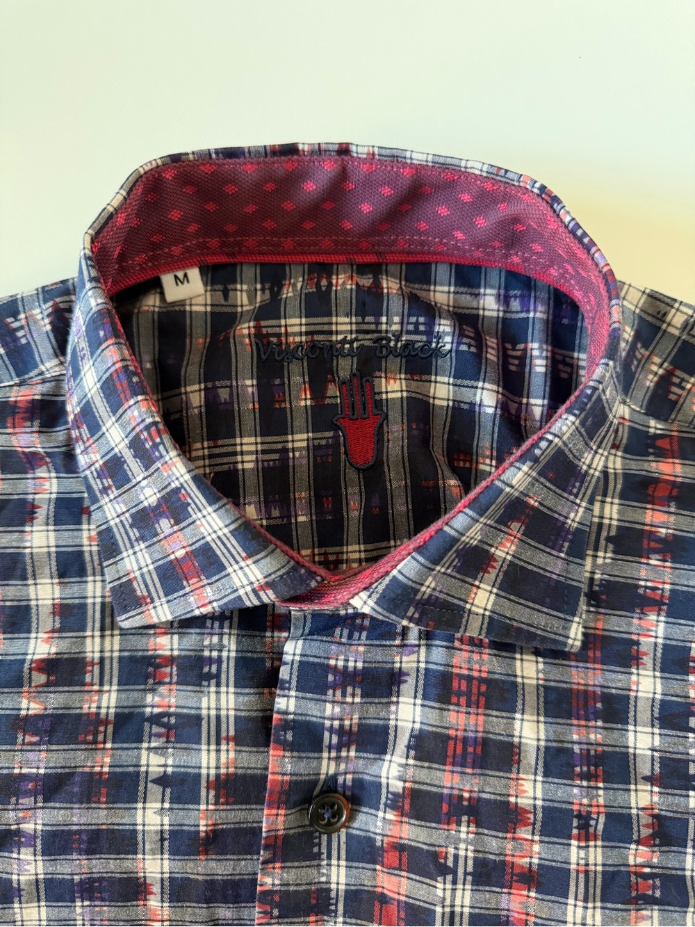 Visconti Black Men's Navy and Red Plaid Button-Up Casual Dress Shirt Flip Cuff